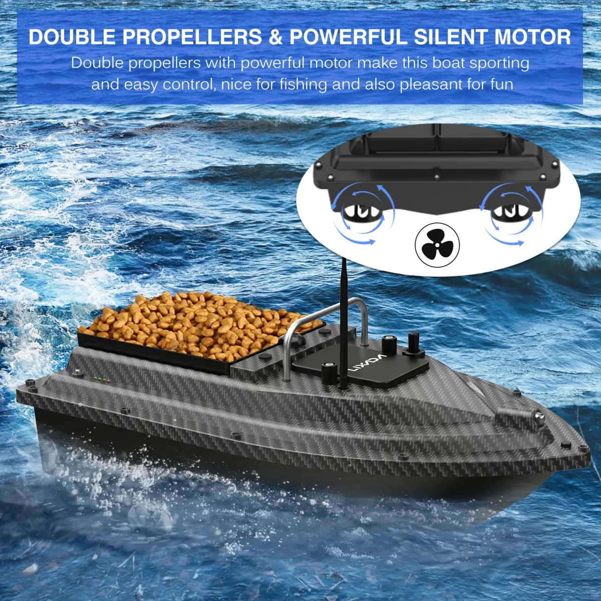 Bateau lanceur d'appâts GPS télécommandé