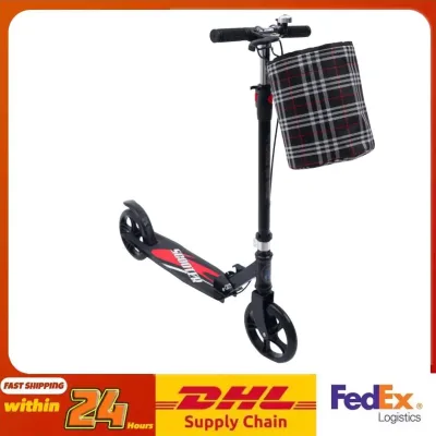 Trottinette pliable noire avec panier